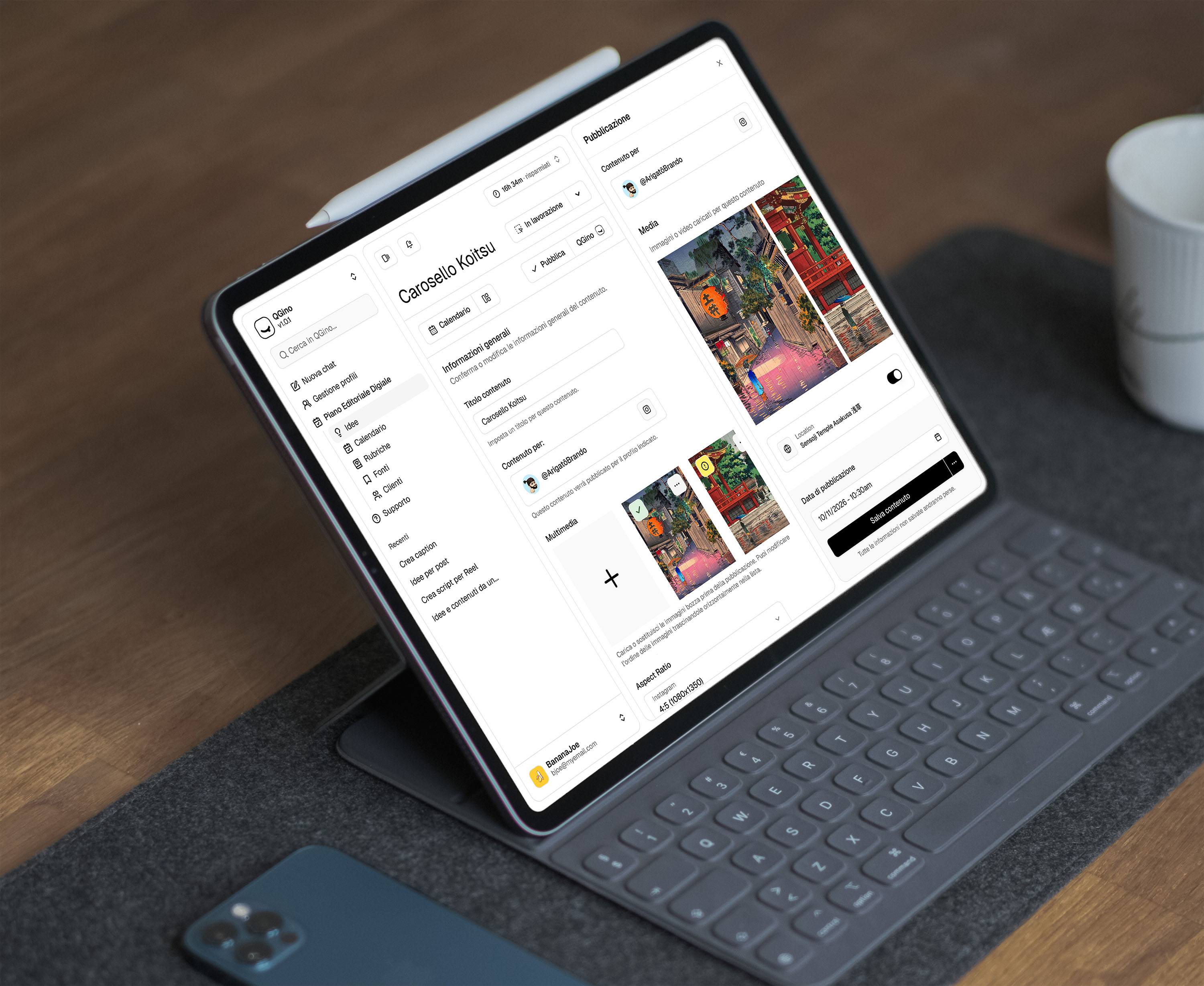 QGino editorial calendar and planning workflow